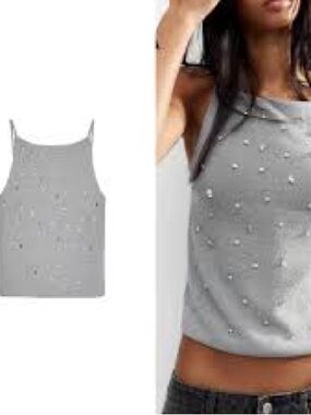 NWT Zara grey studded tank